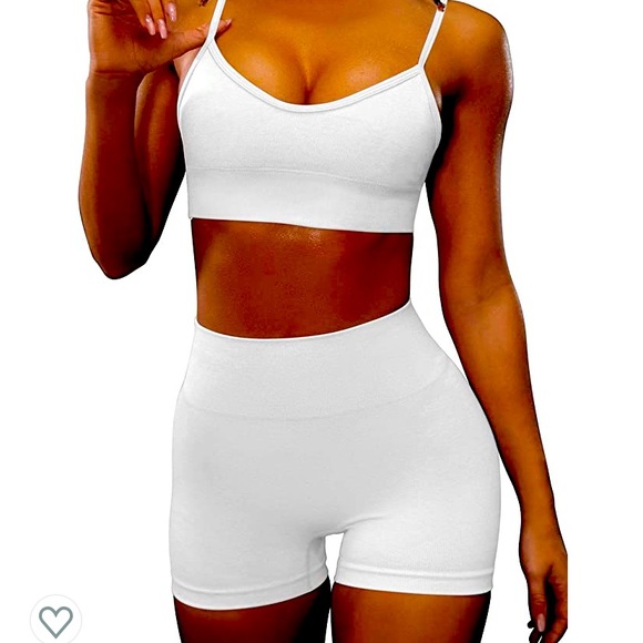 Pants - White/cream workout set with biker shorts